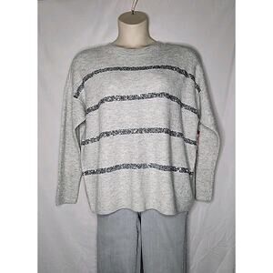 Vince Camuto Sequin Stripe Sweater Women Size Medium Gray Pullover Oversized